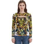 Cowboy Skeleton With Gun Illustration Women s Cut Out Long Sleeve T-Shirt