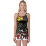 Grim Reaper Above Art  Monster Moon Letter Poster One Piece Boyleg Swimsuit