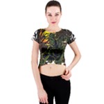 Grim Reaper Above Art  Monster Moon Letter Poster Crew Neck Crop Top