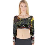 Grim Reaper Above Art  Monster Moon Letter Poster Long Sleeve Crop Top