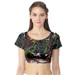 Grim Reaper Above Art  Monster Moon Letter Poster Short Sleeve Crop Top