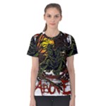 Grim Reaper Above Art  Monster Moon Letter Poster Women s Cotton T-Shirt