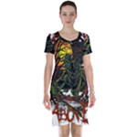 Grim Reaper Above Art  Monster Moon Letter Poster Short Sleeve Nightdress