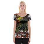 Grim Reaper Above Art  Monster Moon Letter Poster Cap Sleeve Top