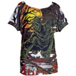 Grim Reaper Above Art  Monster Moon Letter Poster Women s Oversized T-Shirt