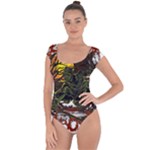 Grim Reaper Above Art  Monster Moon Letter Poster Short Sleeve Leotard 