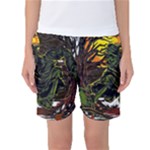 Grim Reaper Above Art  Monster Moon Letter Poster Women s Basketball Shorts