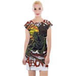 Grim Reaper Above Art  Monster Moon Letter Poster Cap Sleeve Bodycon Dress