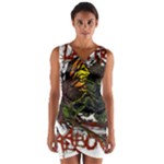Grim Reaper Above Art  Monster Moon Letter Poster Wrap Front Bodycon Dress