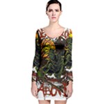 Grim Reaper Above Art  Monster Moon Letter Poster Long Sleeve Velvet Bodycon Dress
