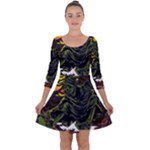 Grim Reaper Above Art  Monster Moon Letter Poster Quarter Sleeve Skater Dress
