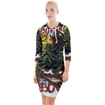 Grim Reaper Above Art  Monster Moon Letter Poster Quarter Sleeve Hood Bodycon Dress