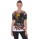 Grim Reaper Above Art  Monster Moon Letter Poster Shoulder Cut Out Short Sleeve Top