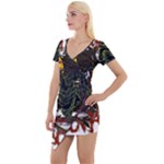 Grim Reaper Above Art  Monster Moon Letter Poster Short Sleeve Asymmetric Mini Dress