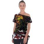 Grim Reaper Above Art  Monster Moon Letter Poster Off Shoulder Tie-Up T-Shirt