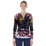 Grim Reaper Above Art  Monster Moon Letter Poster V-Neck Long Sleeve Top
