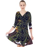 Grim Reaper Above Art  Monster Moon Letter Poster Quarter Sleeve Front Wrap Dress