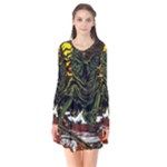 Grim Reaper Above Art  Monster Moon Letter Poster Long Sleeve V-neck Flare Dress