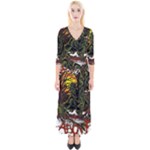 Grim Reaper Above Art  Monster Moon Letter Poster Quarter Sleeve Wrap Maxi Dress