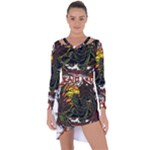 Grim Reaper Above Art  Monster Moon Letter Poster Asymmetric Cut-Out Shift Dress
