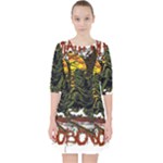 Grim Reaper Above Art  Monster Moon Letter Poster Quarter Sleeve Pocket Dress