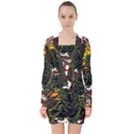 Grim Reaper Above Art  Monster Moon Letter Poster V-neck Bodycon Long Sleeve Dress