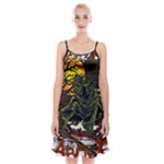 Grim Reaper Above Art  Monster Moon Letter Poster Spaghetti Strap Velvet Dress