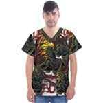 Grim Reaper Above Art  Monster Moon Letter Poster Men s V-Neck Scrub Top