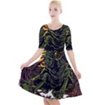 Grim Reaper Above Art  Monster Moon Letter Poster Quarter Sleeve A-Line Dress