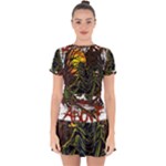 Grim Reaper Above Art  Monster Moon Letter Poster Drop Hem Mini Chiffon Dress