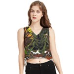 Grim Reaper Above Art  Monster Moon Letter Poster V-Neck Cropped Tank Top