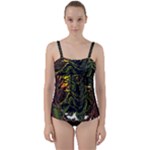 Grim Reaper Above Art  Monster Moon Letter Poster Twist Front Tankini Set