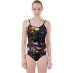 Grim Reaper Above Art  Monster Moon Letter Poster Cut Out Top Tankini Set