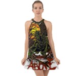 Grim Reaper Above Art  Monster Moon Letter Poster Halter Tie Back Chiffon Dress