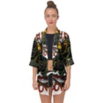 Grim Reaper Above Art  Monster Moon Letter Poster Open Front Chiffon Kimono