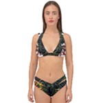 Grim Reaper Above Art  Monster Moon Letter Poster Double Strap Halter Bikini Set