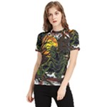 Grim Reaper Above Art  Monster Moon Letter Poster Women s Short Sleeve Rash Guard