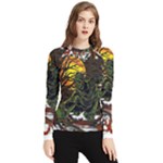Grim Reaper Above Art  Monster Moon Letter Poster Women s Long Sleeve Rash Guard