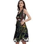 Grim Reaper Above Art  Monster Moon Letter Poster Sleeveless V-Neck Skater Dress with Pockets