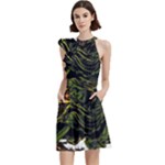 Grim Reaper Above Art  Monster Moon Letter Poster Cocktail Party Halter Sleeveless Dress With Pockets