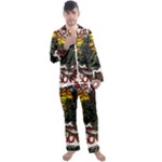 Grim Reaper Above Art  Monster Moon Letter Poster Men s Long Sleeve Satin Pajamas Set