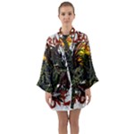 Grim Reaper Above Art  Monster Moon Letter Poster Long Sleeve Satin Kimono
