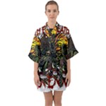 Grim Reaper Above Art  Monster Moon Letter Poster Half Sleeve Satin Kimono 