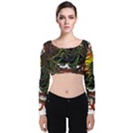 Grim Reaper Above Art  Monster Moon Letter Poster Velvet Long Sleeve Crop Top