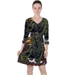 Grim Reaper Above Art  Monster Moon Letter Poster Quarter Sleeve Ruffle Waist Dress