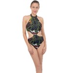 Grim Reaper Above Art  Monster Moon Letter Poster Halter Side Cut Swimsuit