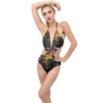 Grim Reaper Above Art  Monster Moon Letter Poster Plunging Cut Out Swimsuit