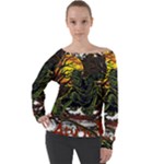 Grim Reaper Above Art  Monster Moon Letter Poster Off Shoulder Long Sleeve Velour Top