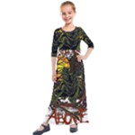 Grim Reaper Above Art  Monster Moon Letter Poster Kids  Quarter Sleeve Maxi Dress