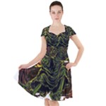 Grim Reaper Above Art  Monster Moon Letter Poster Cap Sleeve Midi Dress